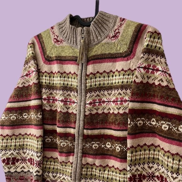 Tiara International Sweaters - vintage striped patterned knit zip up sweater